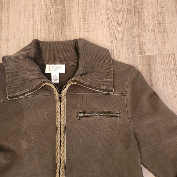 Ann Taylor LOFT Bomber Jacket, Army Green, Olive, Zip up Front, Women Medium - Picture 2 of 9